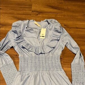 Tory Burch Light Blue Ruffle Long Sleeve Dress